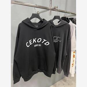 CEKOTD出品24fw巴黎风格刺绣潮牌倒反字母连帽卫衣男女宽松百搭