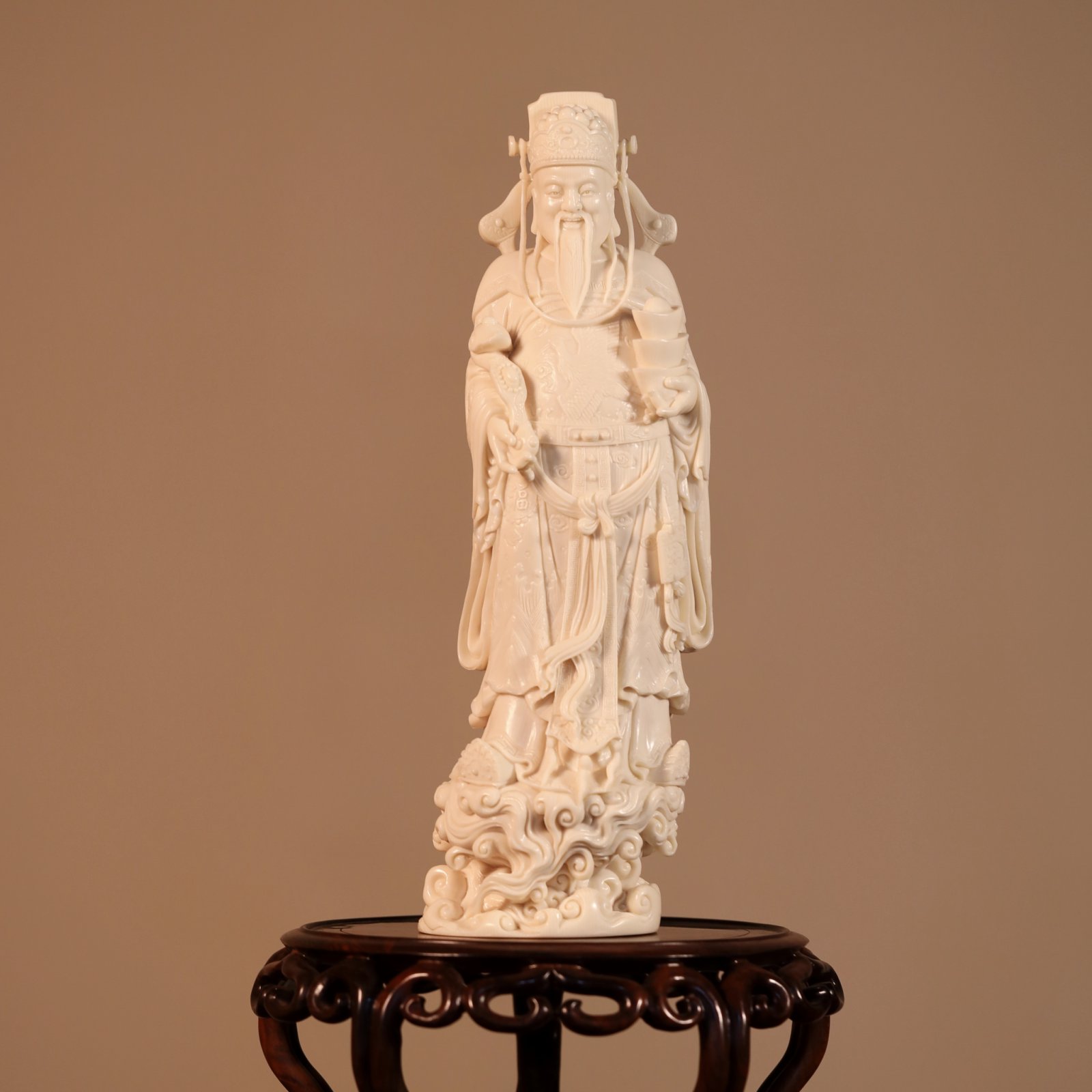 高仿猛犸牙象牙牙雕摆件工艺品收藏送礼财神11*37cm2730g