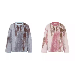 美洋MEIYANG 黛子羊绒衫 全羊绒拉绒撞色圆领宽松针织毛衣