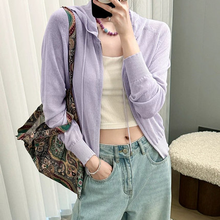 美洋MEIYANG 解暑亚麻针织开衫 亚麻棉纱_抽绳连帽休闲上衣