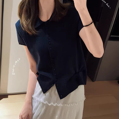 美洋MEIYANG 小排扣针织开衫 26夏天丝棉高捻纱包肩袖Polo衫