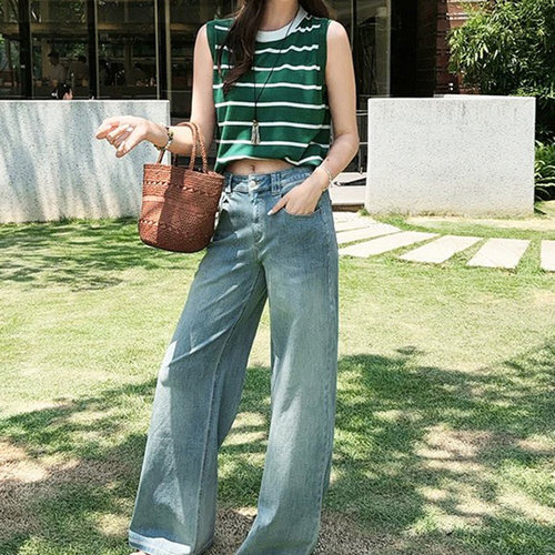 美洋MEIYANG 消夏条纹背心 海魂韵律~高捻包芯纱圆领