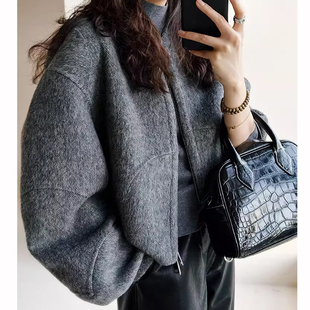 真丝羊毛混纺香蕉袖 三体毛呢外套 双面呢上衣 现货 美洋MEIYANG