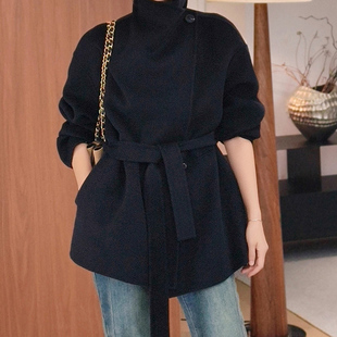 翻领腰带宽松短大衣 羊毛羊绒 美洋MEIYANG 西西里羊绒外套