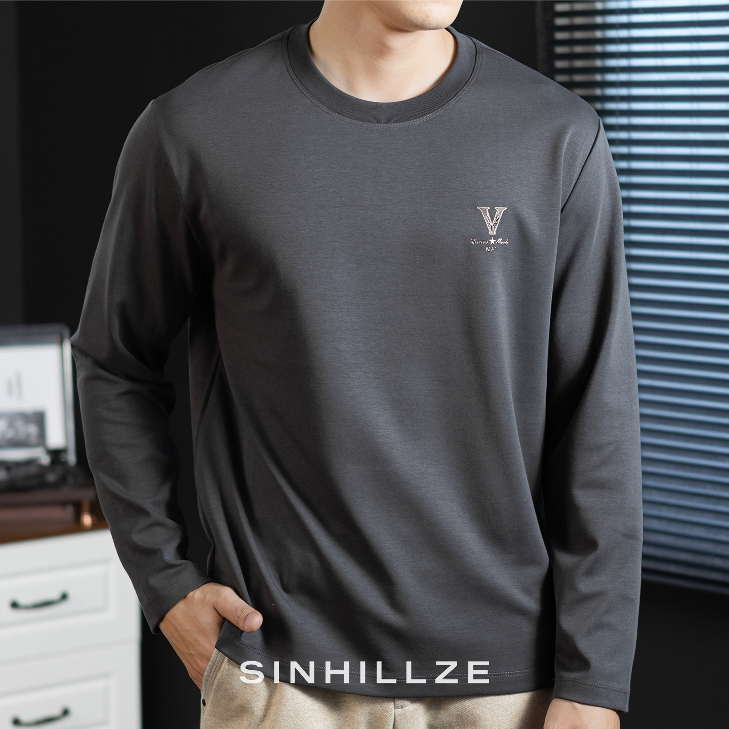 60S莫代尔空气棉长袖T恤男2026春季新款简约印花宽松卫衣圆领套头,男装,T恤,淘宝优惠券,粉丝福利购,淘宝优惠卷