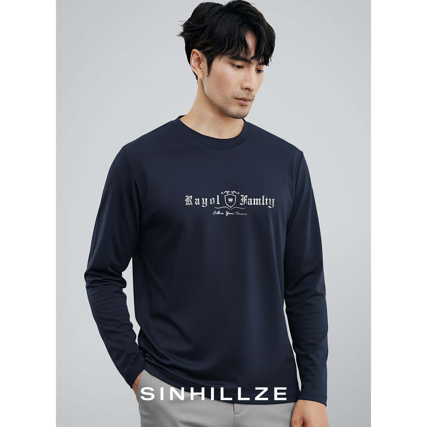 [液氨100%纯棉]60S高端轻奢长袖T恤男装上衣服秋冬磨绒保暖打底衫