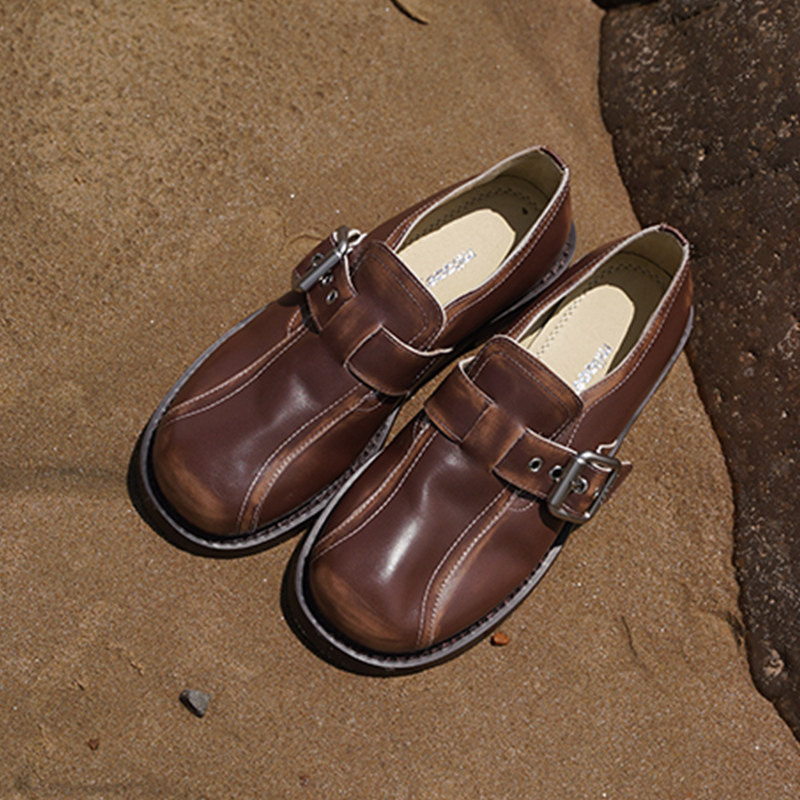 【五百推荐】迷失麋鹿“棕椰棒球单鞋”复古棕色厚底乐福小皮鞋