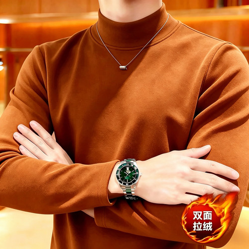极简德绒半高领男士加厚保暖T恤