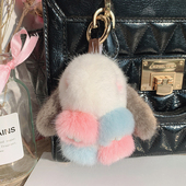 真毛水貂毛皮草小兔子毛绒挂件装 死兔公仔垂耳兔包挂件钥匙扣挂饰