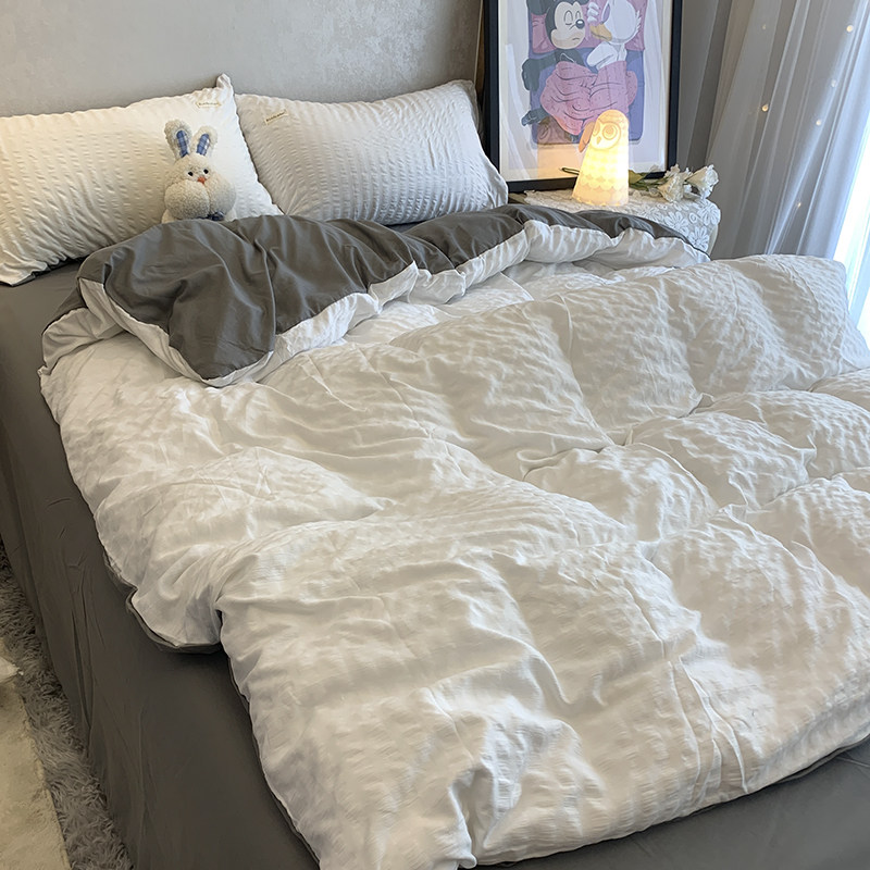 ins网红款白色泡泡纱床单被套三件套学生宿舍床上用品床笠四件套4