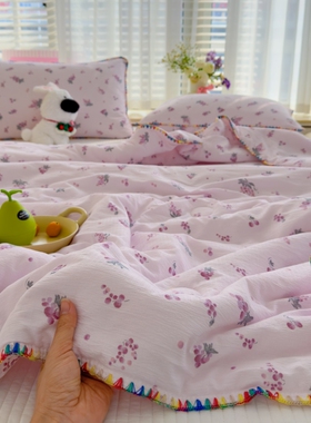 紫色小葡萄双层纱夏凉被双人夏季薄被子水洗棉宿舍单人午休空调被