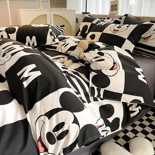 迪士尼床上四件套非全棉纯棉磨毛儿童卡通1.5m米被套床单三件套