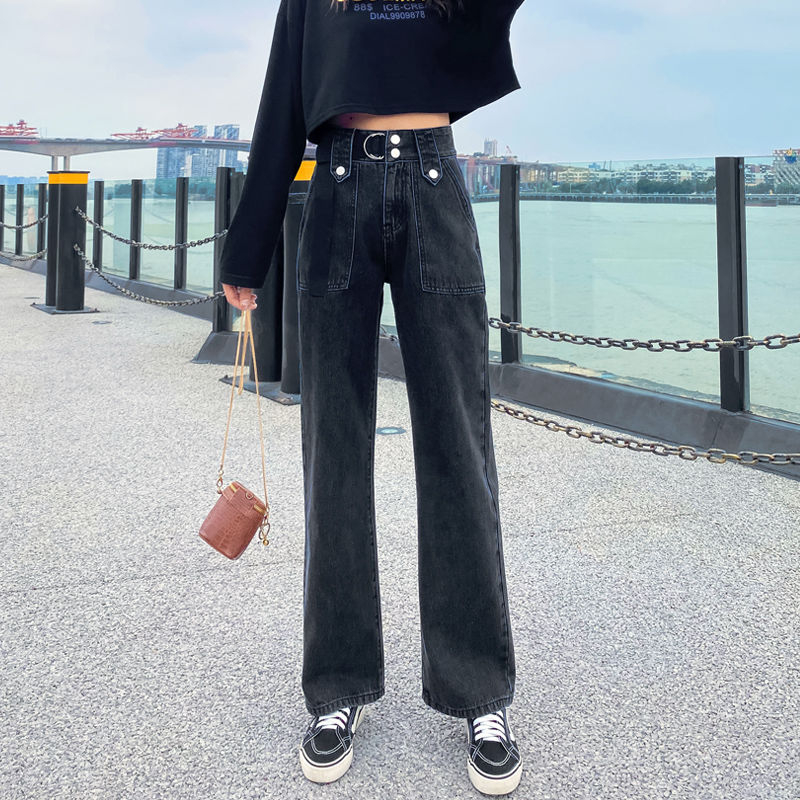 2025年春秋高腰小众设计感直筒牛仔裤女宽松显瘦chic垂坠感牛仔裤