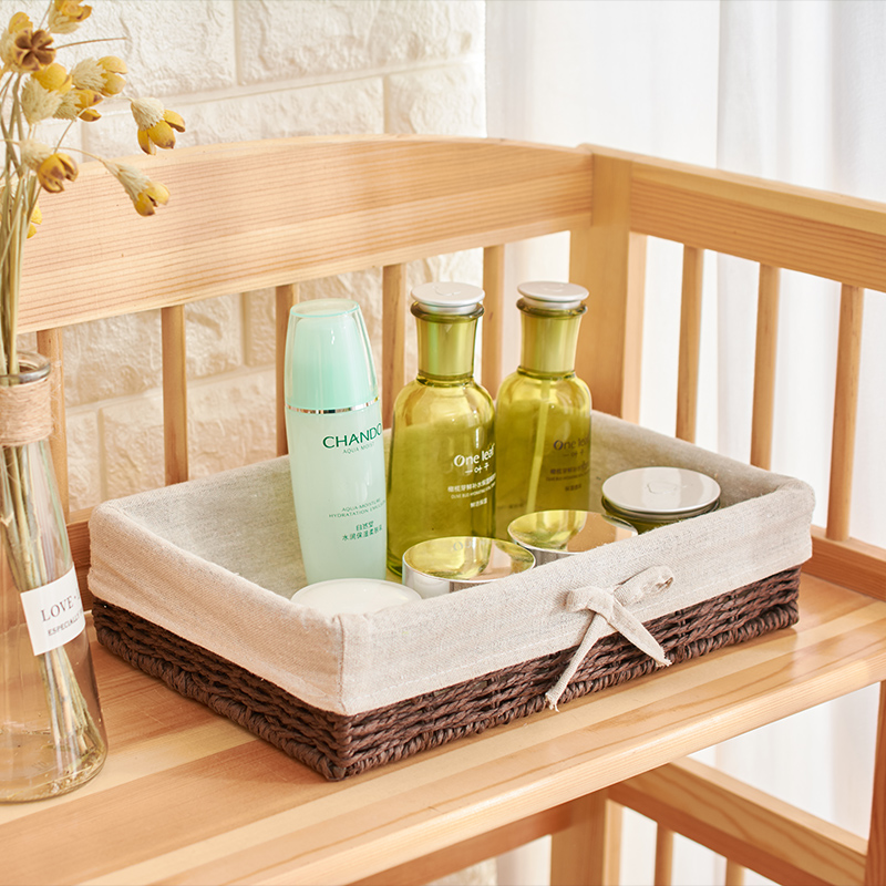 日式风桌面仿藤编织玩具收纳盒