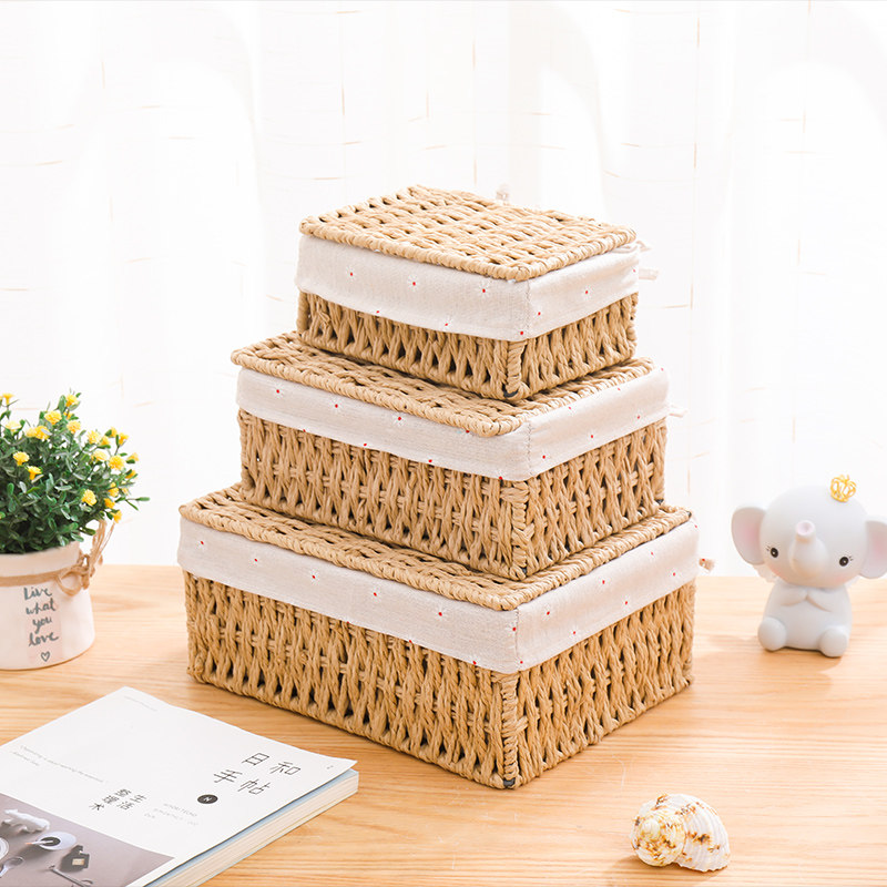 草编带盖收纳筐布艺桌面钥匙收纳盒茶几零食筐小号杂物收纳整理箱,收纳整理,其他收纳篮,淘宝优惠券,粉丝福利购,淘宝优惠卷