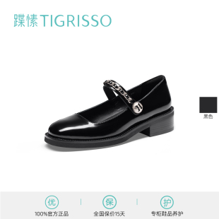 蹀愫新中式 TA43583 时髦复古英伦链条圆头黑色玛丽珍女鞋