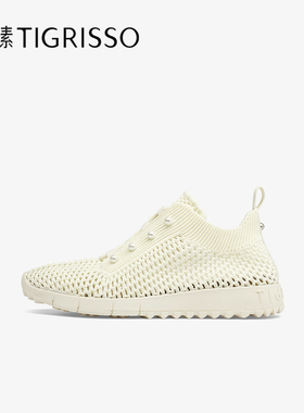 蹀愫2025年针织运动鞋镂空圆头系带休闲鞋女鞋TA65305-50