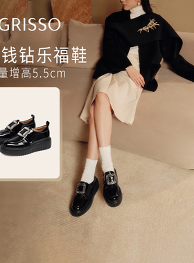 有钱钻蹀愫25秋冬新方钻增高5.5魔术贴乐福漆皮小皮鞋TA65521-12