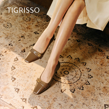 蹀愫25年秋季新款方头通勤简约百搭浅口单鞋高跟小皮鞋T76105A-02