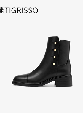 蹀愫新中式圆头女靴子增高时装靴女鞋TA54710-11