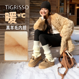 TA65879 松果蹀愫25年冬新厚底增高5羊毛保暖毛毛鞋 外穿棉拖鞋