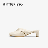 TA65120 蹀愫羊皮粗跟包头拖鞋 气质度假一脚蹬穆勒鞋