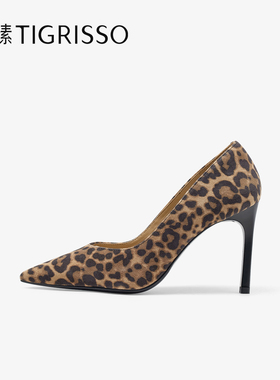 蹀愫2025年秋冬新款尖头豹纹气质高跟鞋9厘米浅口单鞋TA65528-11