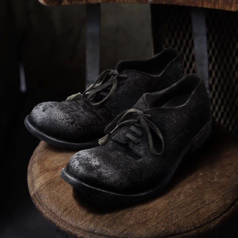 奈瑟水洗做旧大头皮鞋男潮日系复翘头真皮休闲鞋