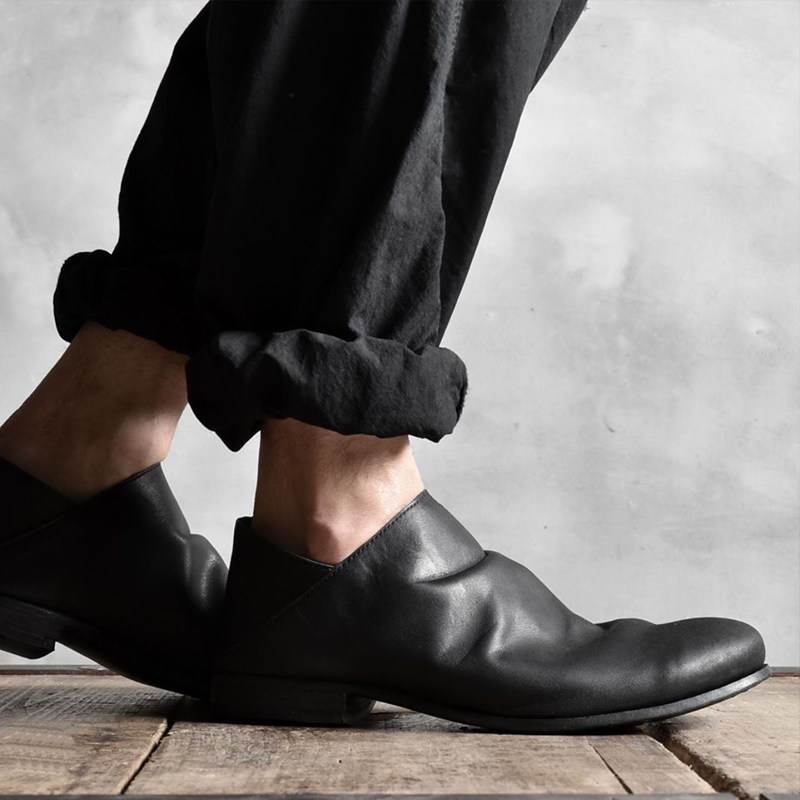 奈瑟休闲皮鞋男圆头真皮一脚蹬手工日系复古懒人鞋套脚鞋