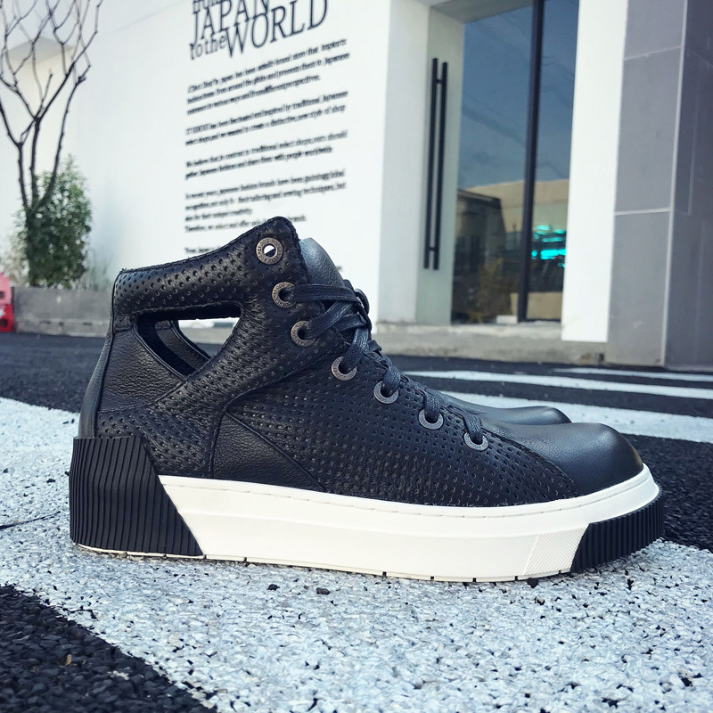 奈瑟新款高帮鞋男冬季高邦鞋皮鞋镂空休闲鞋高帮男鞋板鞋潮男