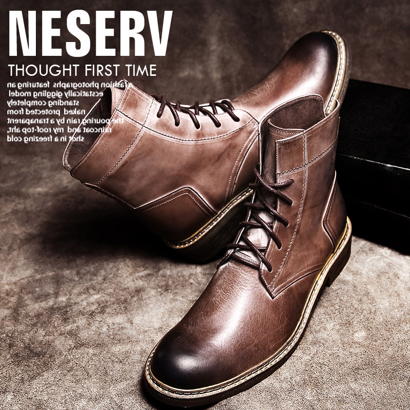 奈瑟英伦风马丁靴男冬季靴子高帮男靴潮复古皮靴做旧牛仔靴短靴