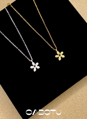 肌理感小花项链·S925纯银日常百搭高级感纹理设计花朵锁骨链