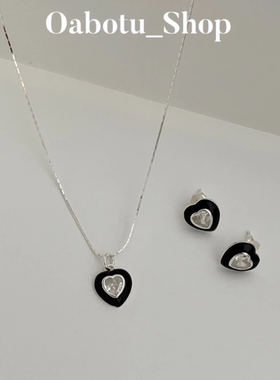 爱心滴釉锆石耳钉/项链 S925纯银ins小众设计感轻奢首饰