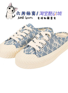 MLB 新款 老花满标牛仔丹宁帆布饼干半拖拖鞋 32SHSD111-50U