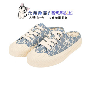 32SHSD111 MLB 新款 老花滿標(biāo)牛仔丹寧帆布餅干半拖拖鞋 50U