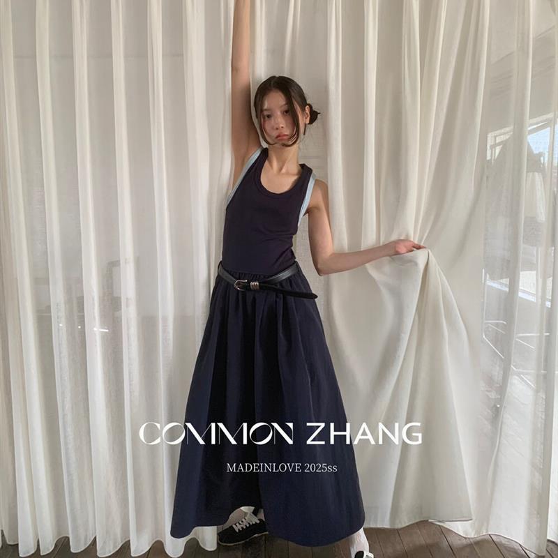 十三行夏季新款韩版洋气字母刺绣撞色针织拼接a字背心连衣裙