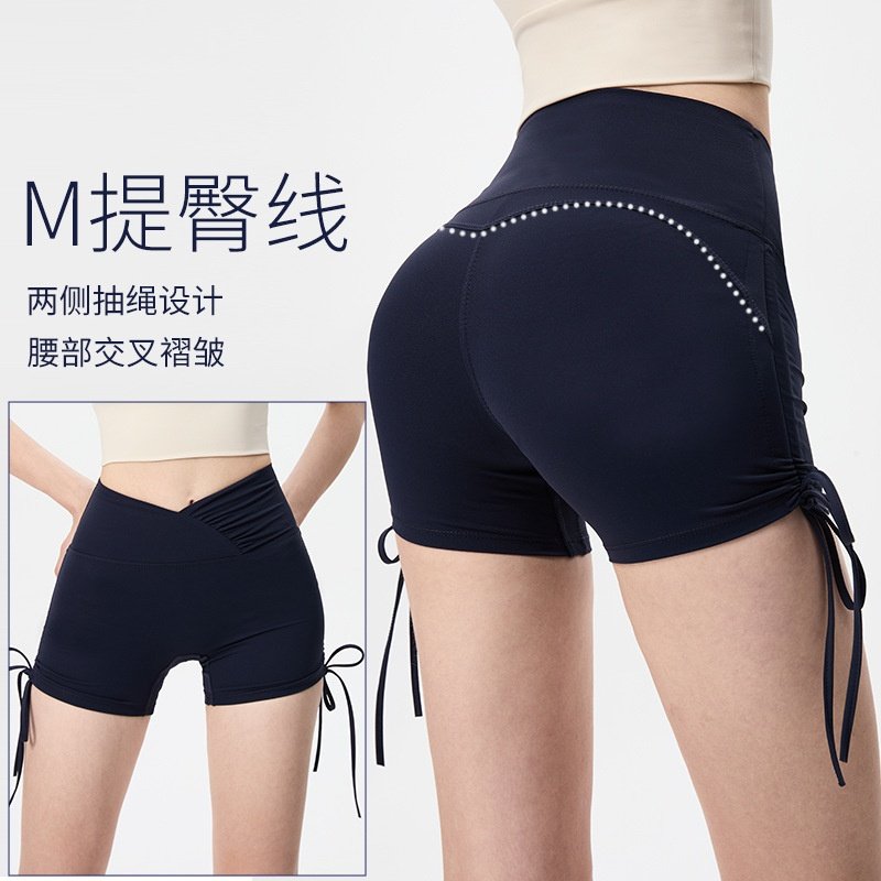 侧边抽绳瑜珈短裤女高腰收腹蜜桃臀速干健身裤子跑步骑行训练短裤,运动服/休闲服装,运动长裤,淘宝优惠券,粉丝福利购,淘宝优惠卷