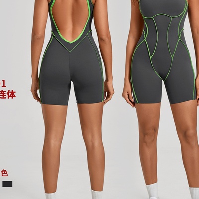 秋沙立体拼接撞色连体服运动健身美背高弹一体式连体瑜伽服11501
