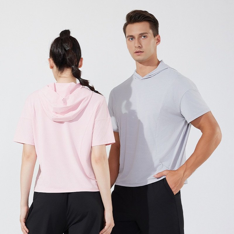 夏季跨境男女同款休闲短袖宽松健身户外跑步圆领短袖连帽短袖t恤,运动服/休闲服装,运动POLO衫,淘宝优惠券,粉丝福利购,淘宝优惠卷