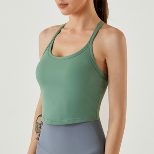 防震挂脖式吊带外穿瑜伽背心美背文胸女高强度健身一体式运动内衣