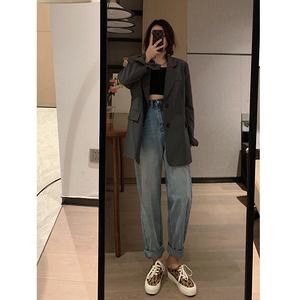 今年流行的牛仔裤女高腰显瘦阔腿2021新款秋冬季梨型身材裤子胖mm