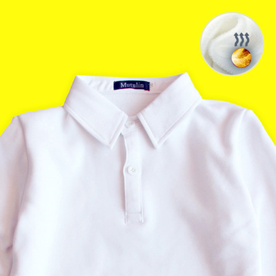 polo冬季纯白色翻领t恤加绒加厚