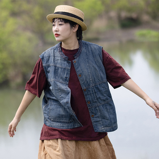 古兰木&慢慢变蓝原创设计春夏新款纯棉复古做旧马甲宽松文艺背心