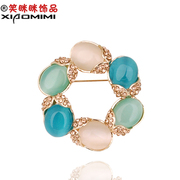 Email Korean Crystal rhinestones brooch women smiling flowers luxury corsage pins collar Cape clasp
