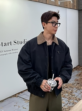 潮流慵懒美式设计感黑色夹克外套男春秋季情侣高街穿搭棒球服复古