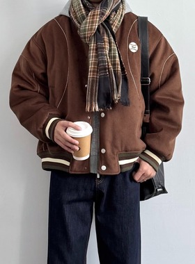棒球服外套男女春秋季棉衣新款潮牌宽松复古撞色休闲刺绣棒球棉服