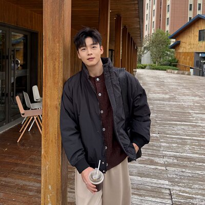 男士立领外套潮牌简约男装上衣保暖百搭新款秋冬衣服休闲工装棉衣