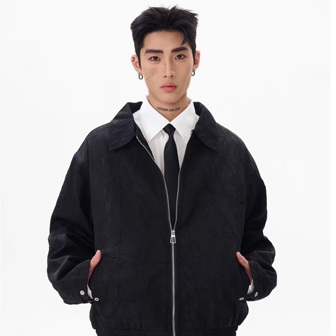 潮流男装提花夹克秋冬季百搭翻领日系复古美式高街休闲上衣外套