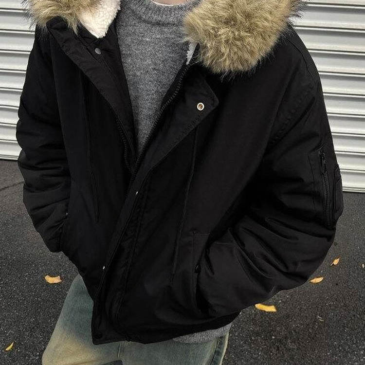 大毛领派克服男女冬季加厚高级感美式复古连帽棉服座山雕保暖棉袄