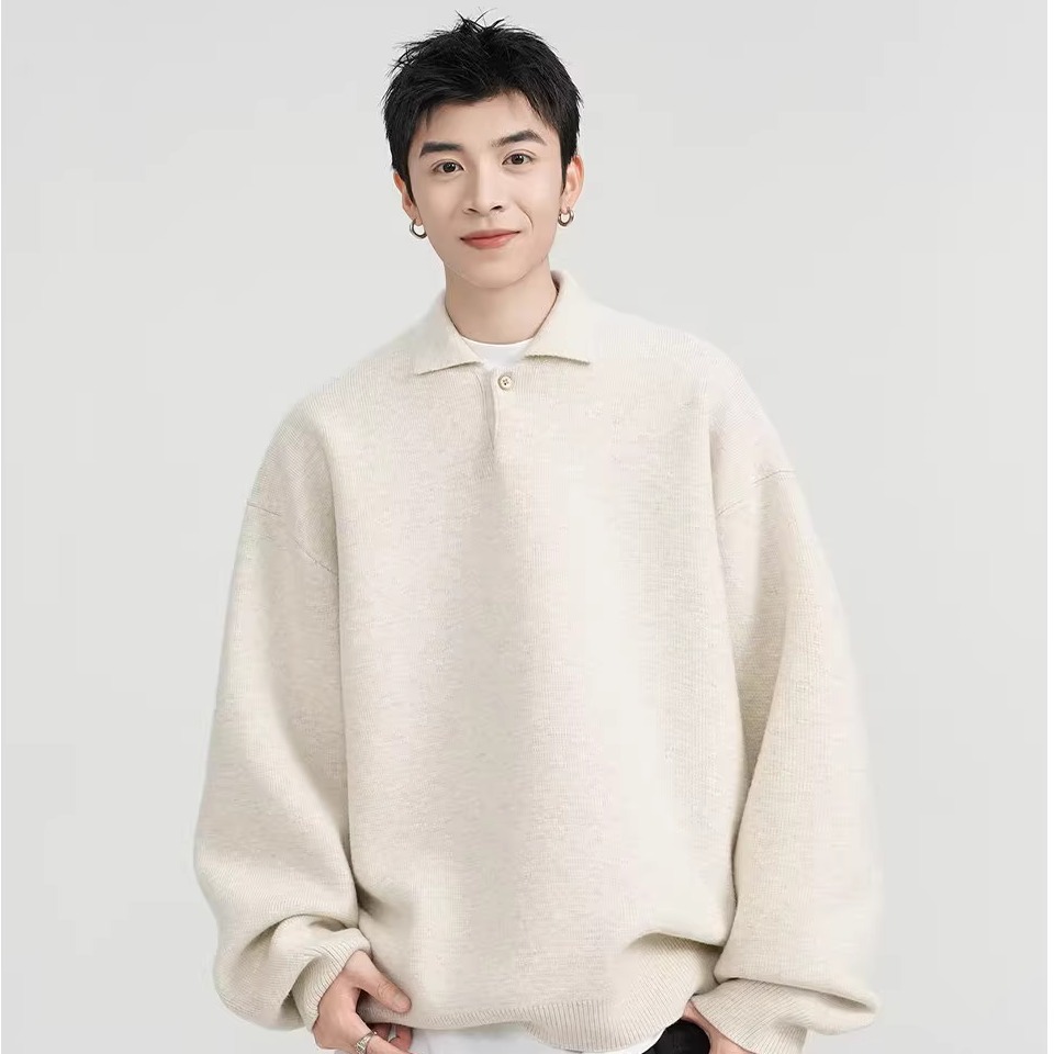 日单POLO衫春秋新款外贸男女款休闲百搭宽松长袖套头毛圈卫衣纯色